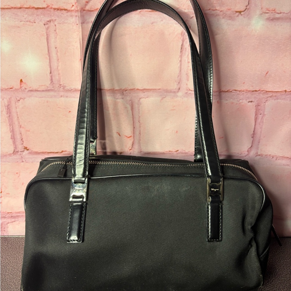 Salvatore Ferragamo Black Shoulder Bag with Patent Trim